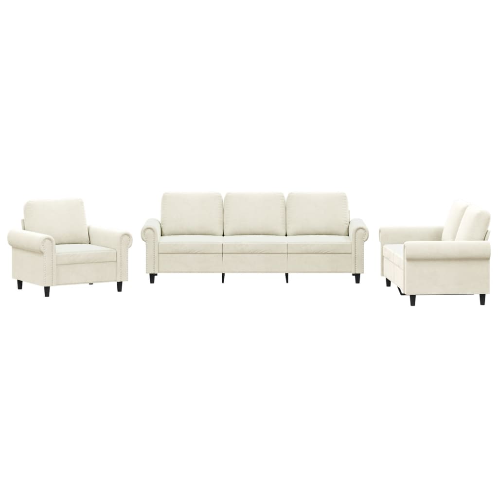3-dijelni set sofa s jastucima krem baršunasti