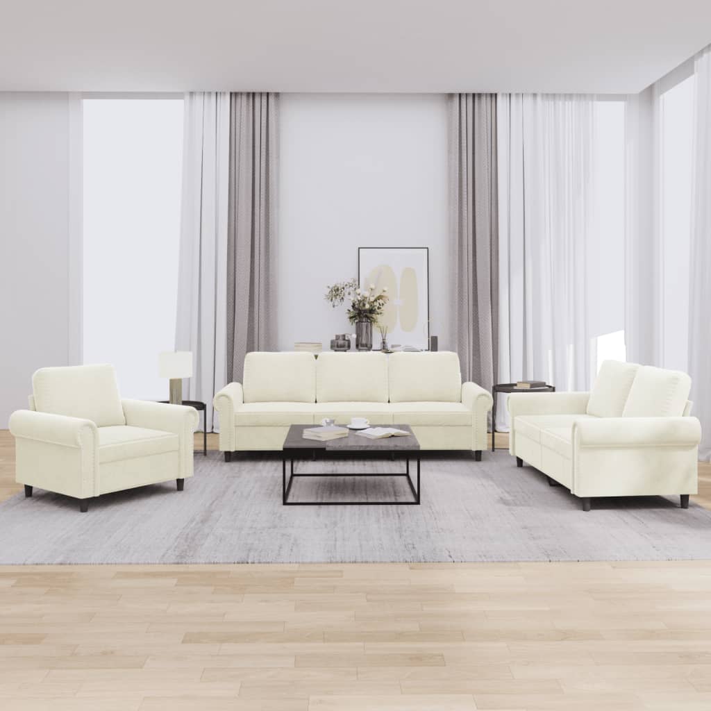 3-dijelni set sofa s jastucima krem baršunasti