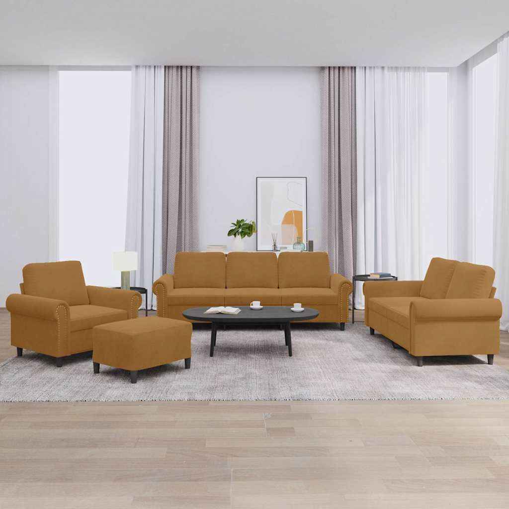 4-dijelni set sofa s jastucima smeđi baršunasti