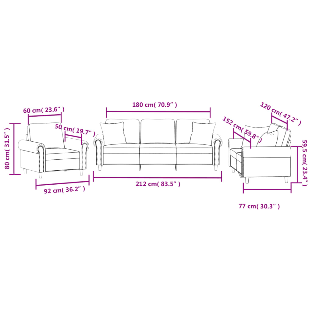 3-dijelni set sofa s jastucima svjetlosivi baršunasti