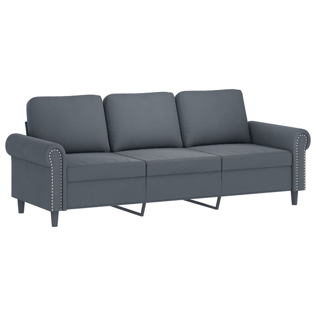 3-dijelni set sofa s jastucima tamnosivi baršunasti