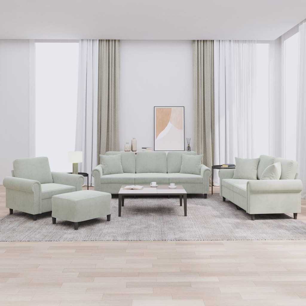 4-dijelni set sofa s jastucima svjetlosivi baršunasti