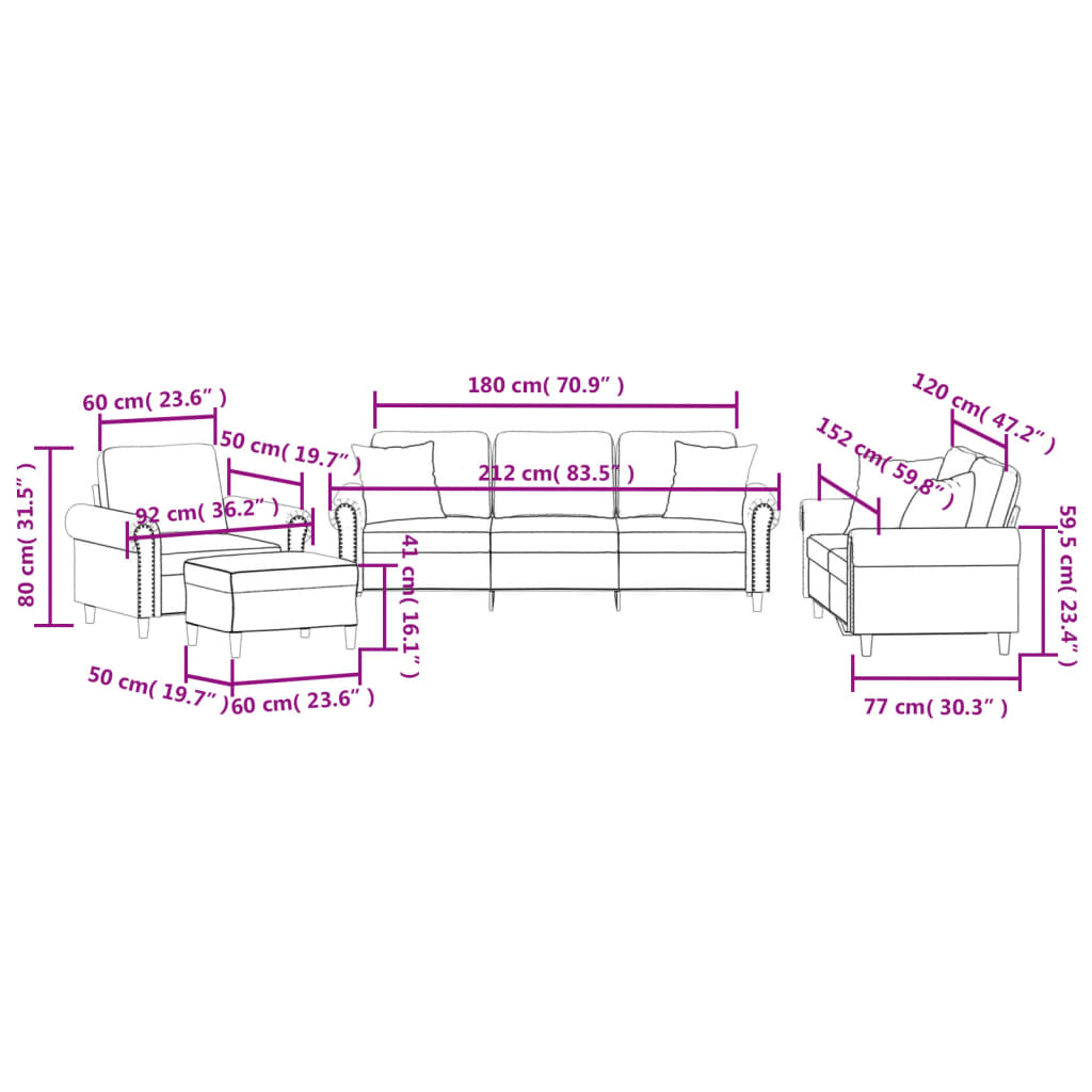 4-dijelni set sofa s jastucima tamnosivi baršunasti