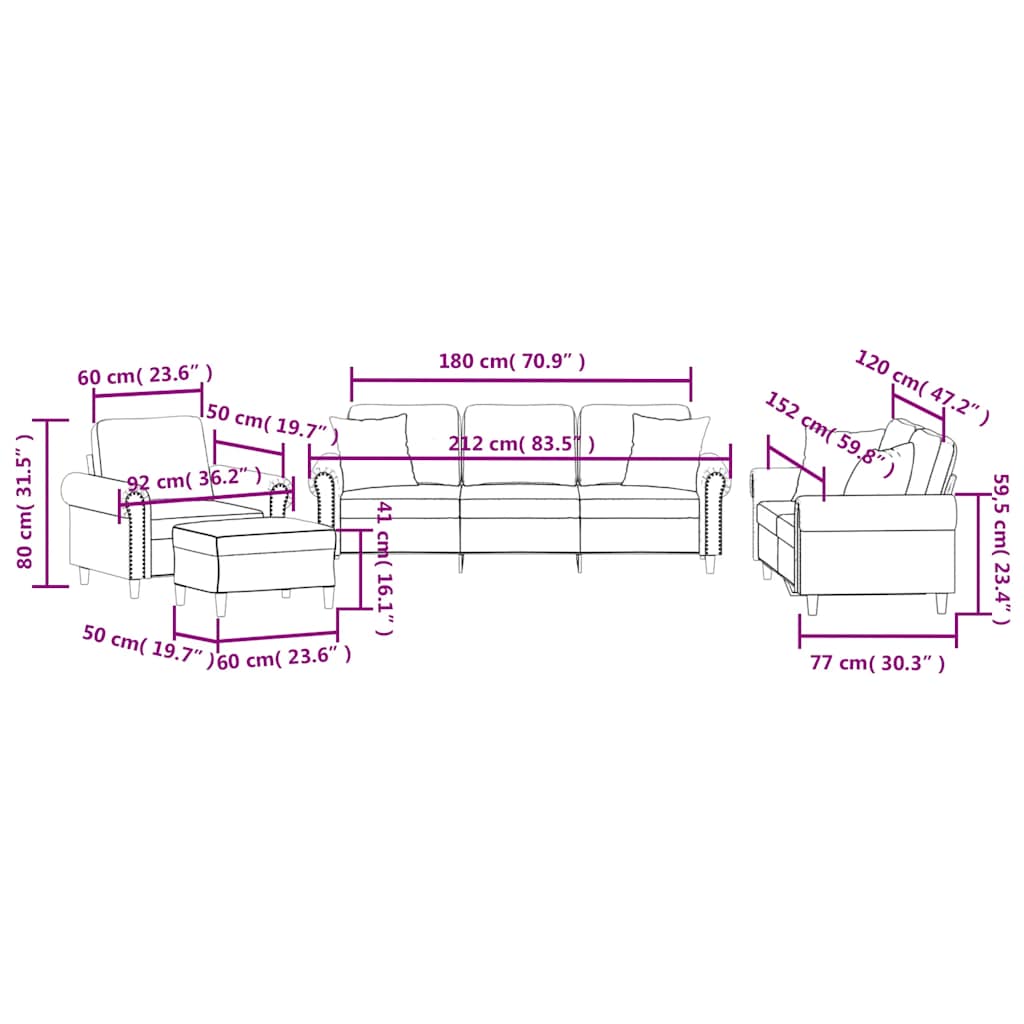 4-dijelni set sofa s jastucima crni baršunasti