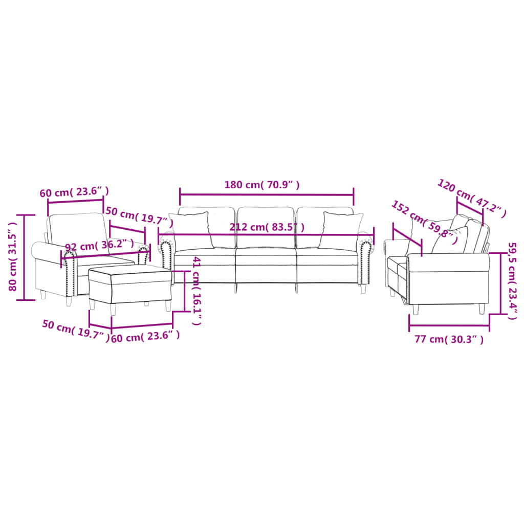 4-dijelni set sofa s jastucima, krem baršun