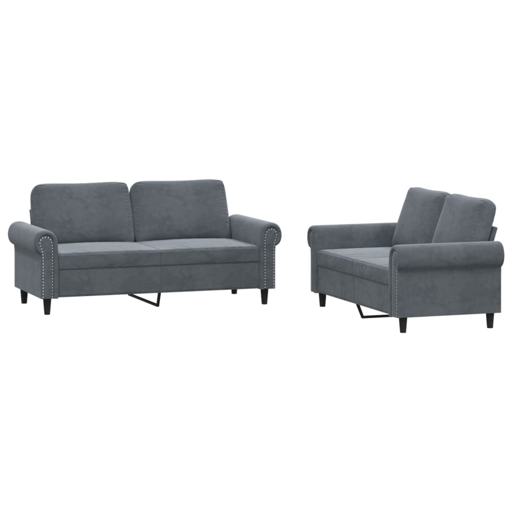 2-dijelni set sofa s jastucima tamnosivi baršunasti