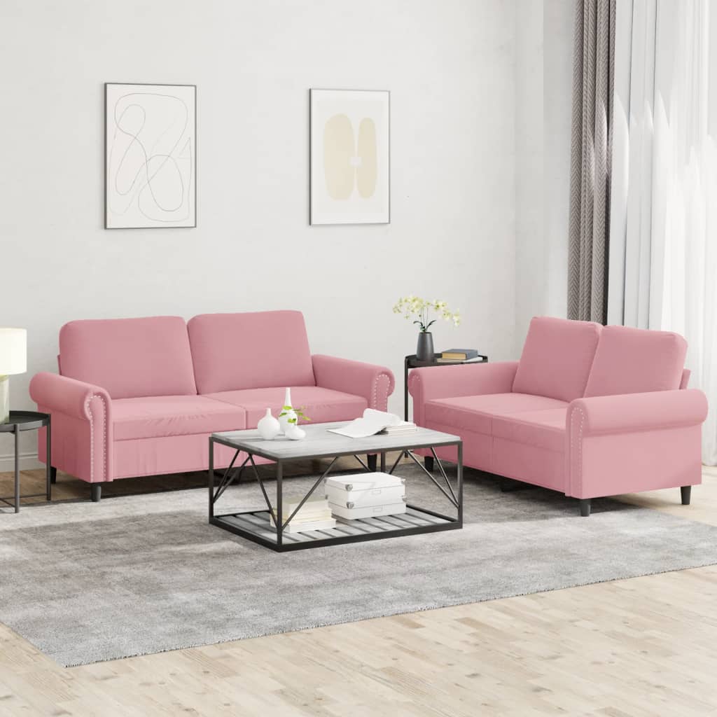 2-dijelni set sofa s jastucima ružičasti baršunasti