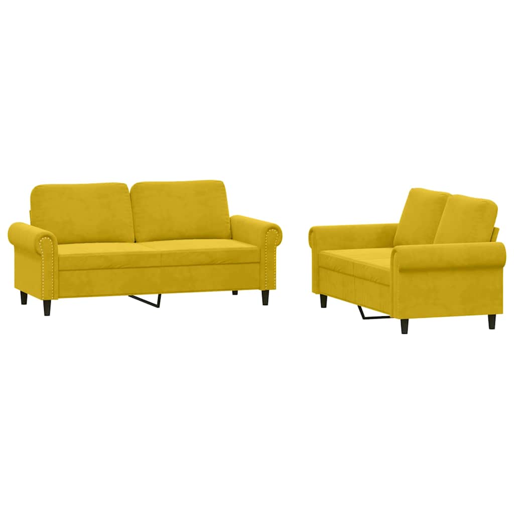 2-dijelni set sofa s jastucima žuti baršunasti