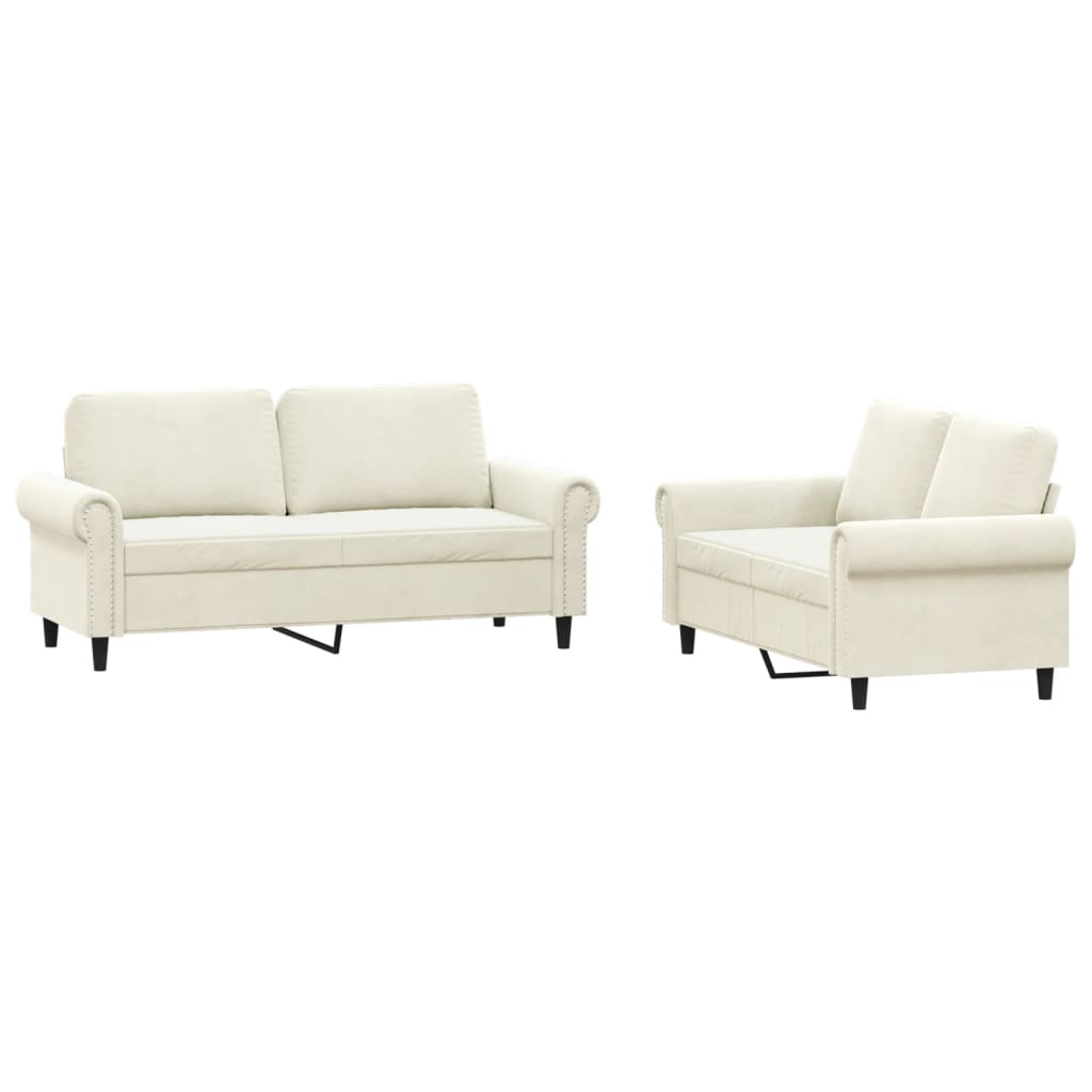 2-dijelni set sofa s jastucima krem baršunasti