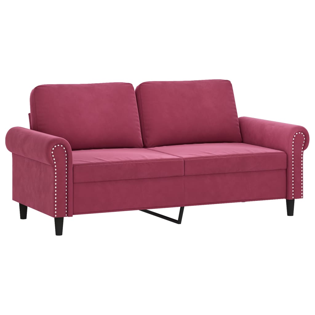 3-dijelni set sofa s jastucima crvena boja vina baršunasti