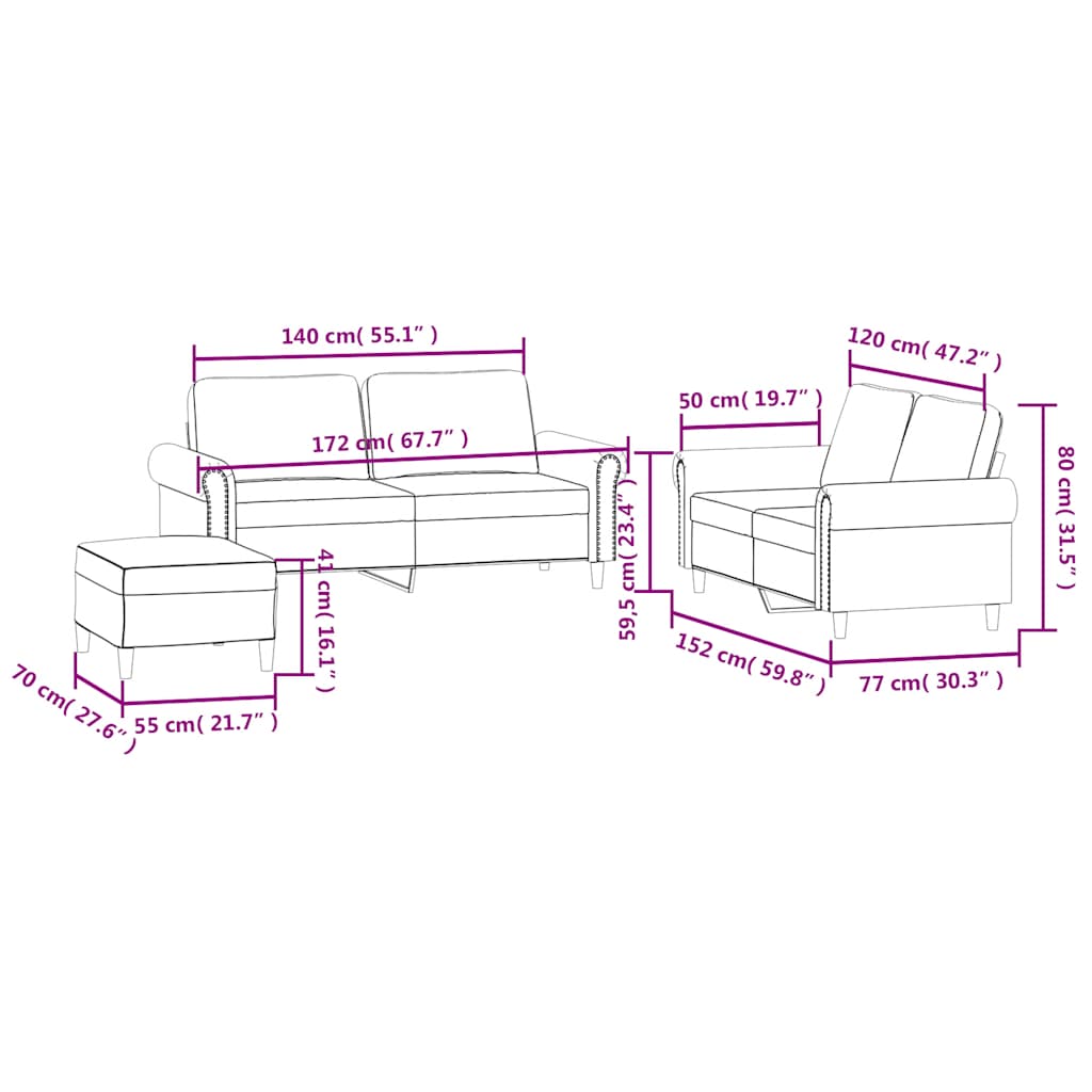 3-dijelni set sofa s jastucima crni baršunasti