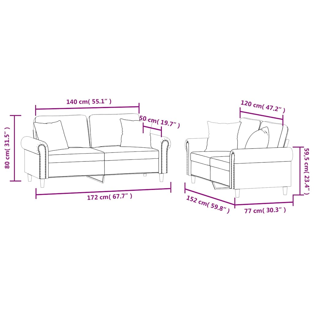 2-dijelni set sofa s jastucima crni baršunasti