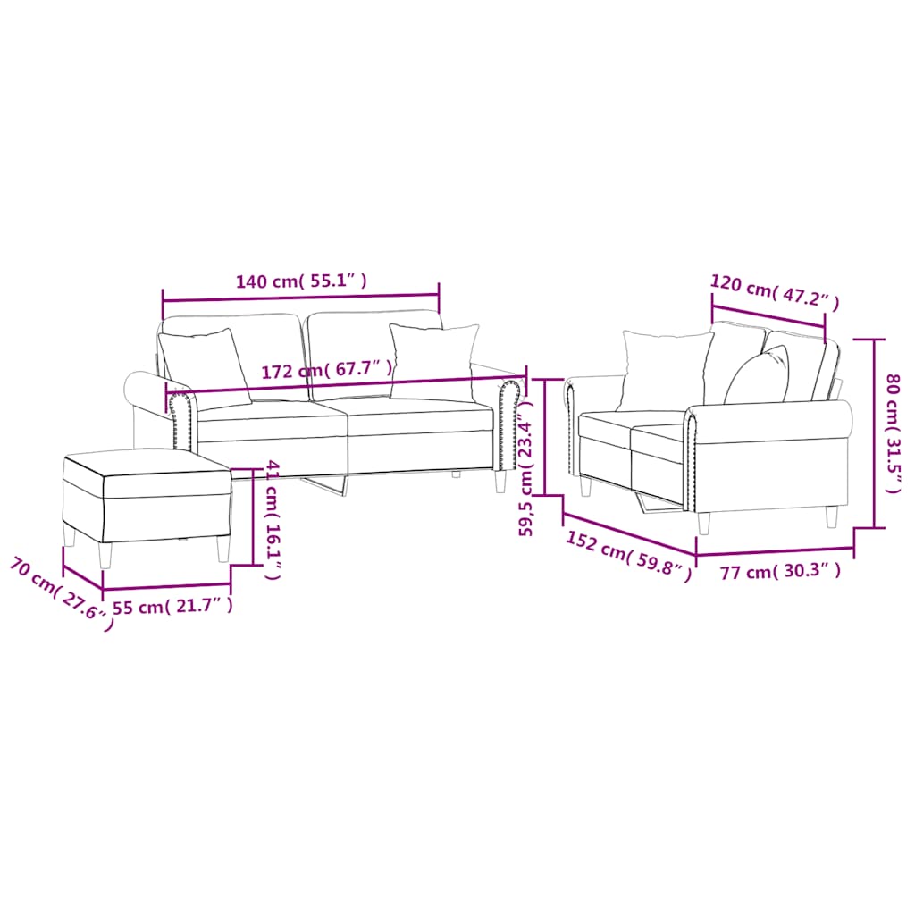 3-dijelni set sofa s jastucima tamnozeleni baršunasti