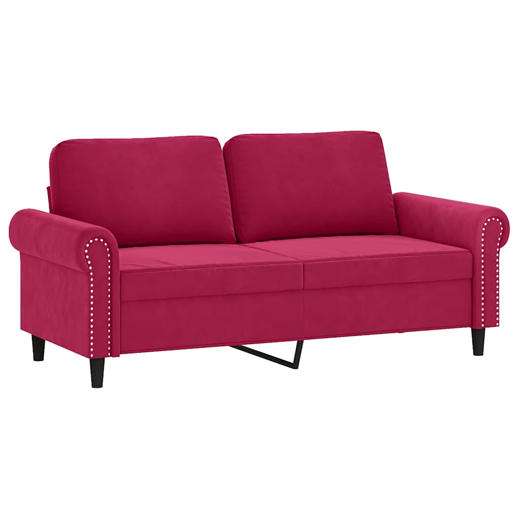 3-dijelni set sofa s jastucima crvena boja vina baršunasti
