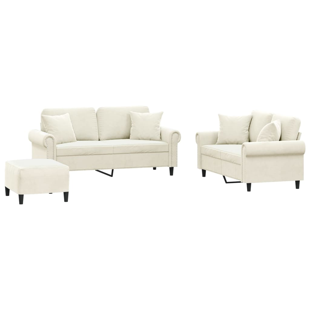 3-dijelni set sofa s jastucima krem baršunasti