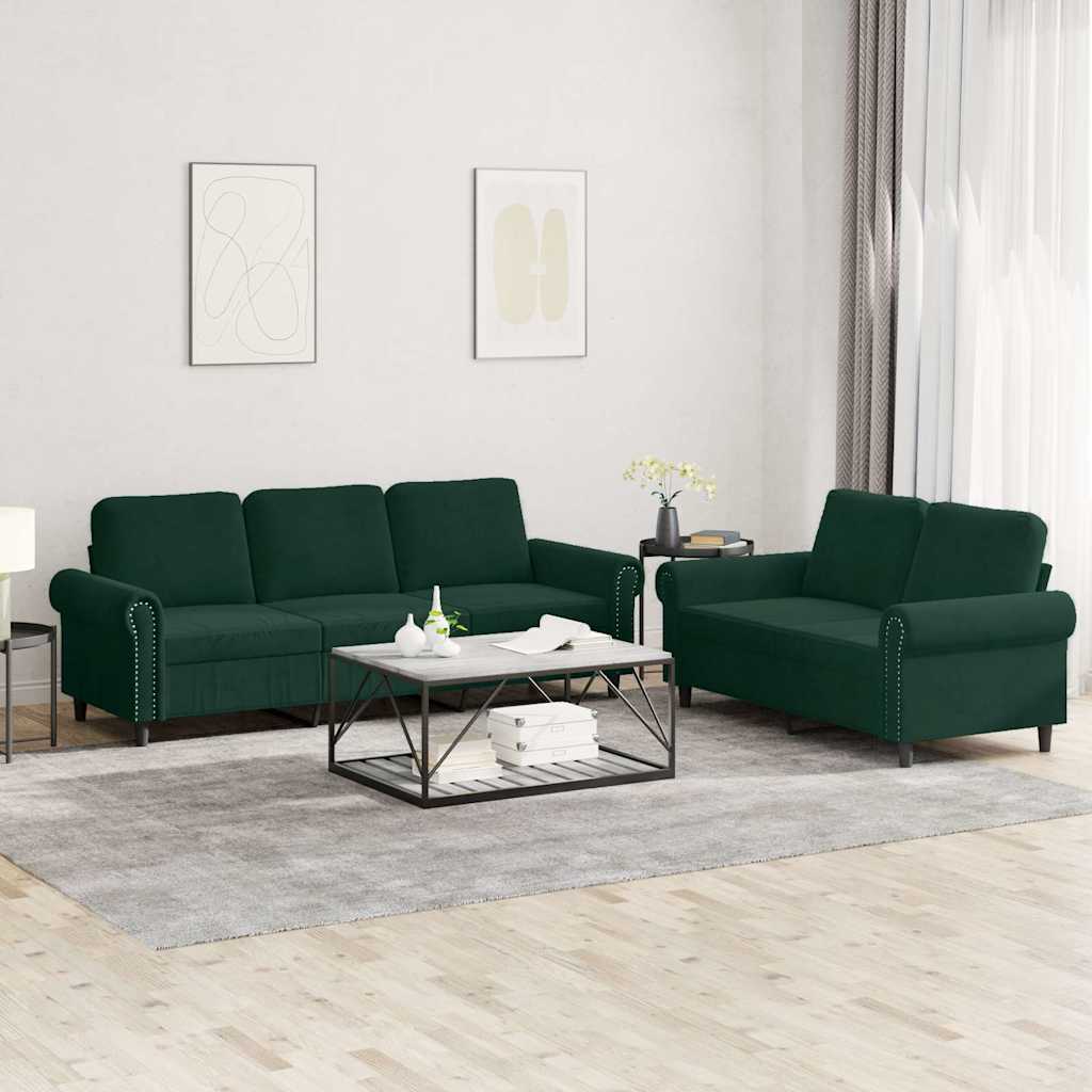 2-dijelni set sofa s jastucima tamnozeleni baršunasti