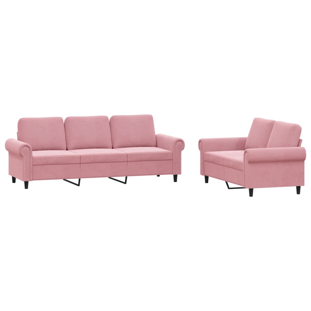 2-dijelni set sofa s jastucima ružičasti baršunasti