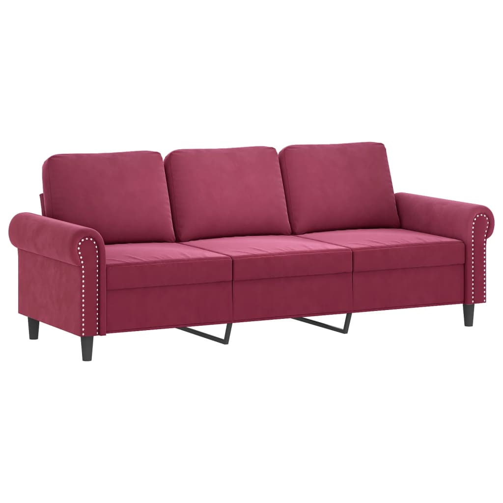 2-dijelni set sofa s jastucima crvena boja vina baršunasti