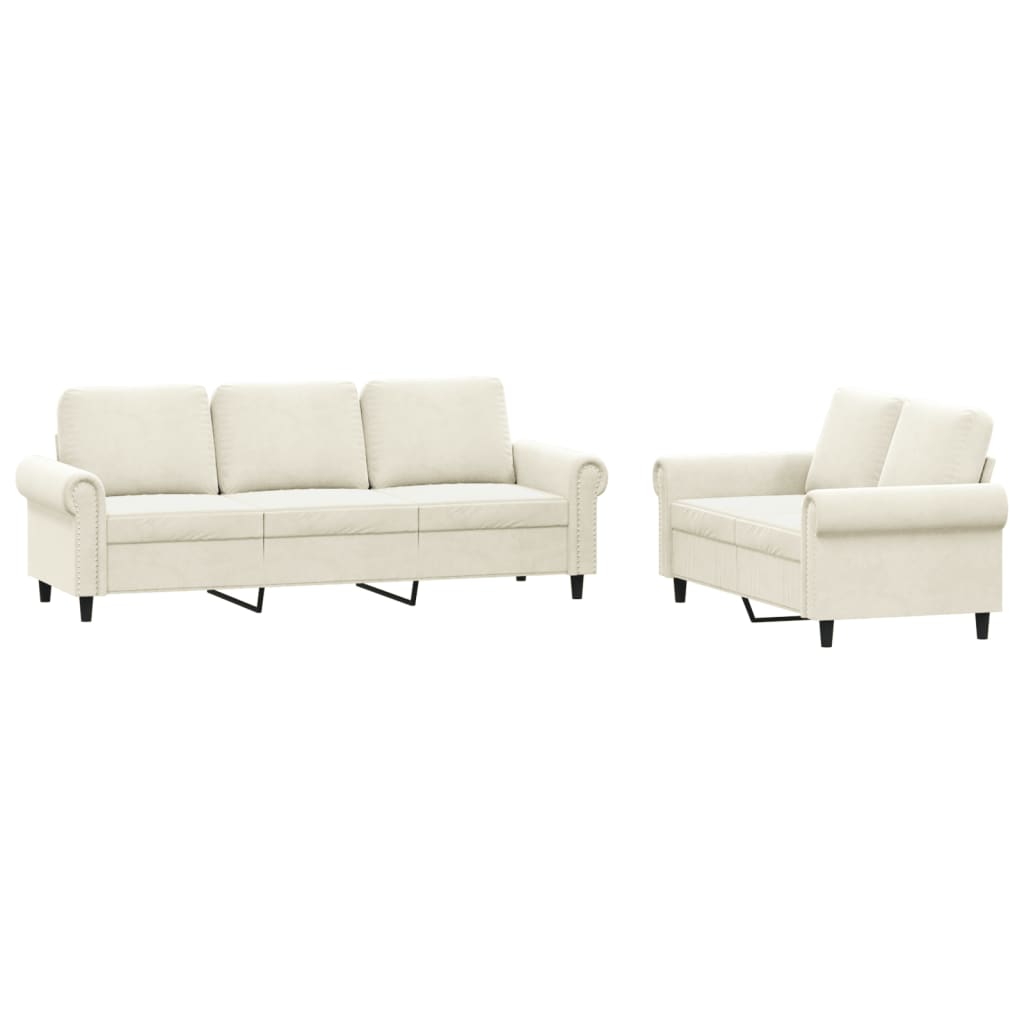 2-dijelni set sofa s jastucima krem baršunasti