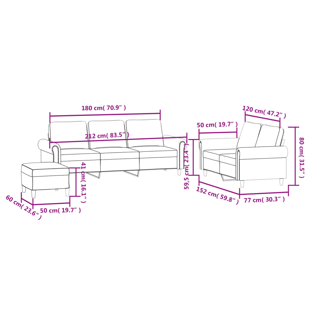 3-dijelni set sofa s jastucima tamnosivi baršunasti