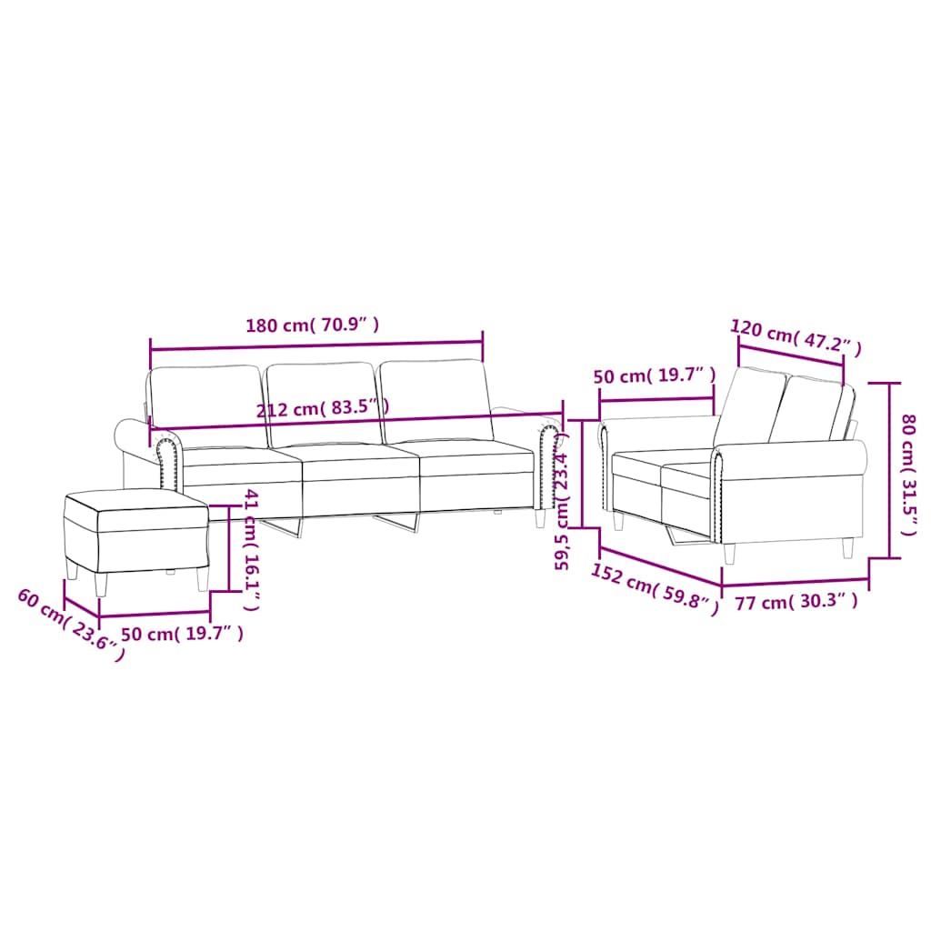 3-dijelni set sofa s jastucima crni baršunasti