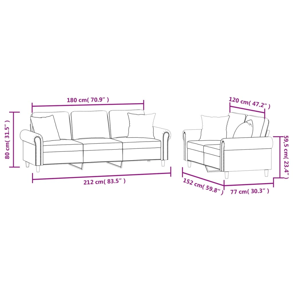 2-dijelni set sofa s jastucima svjetlosivi baršunasti