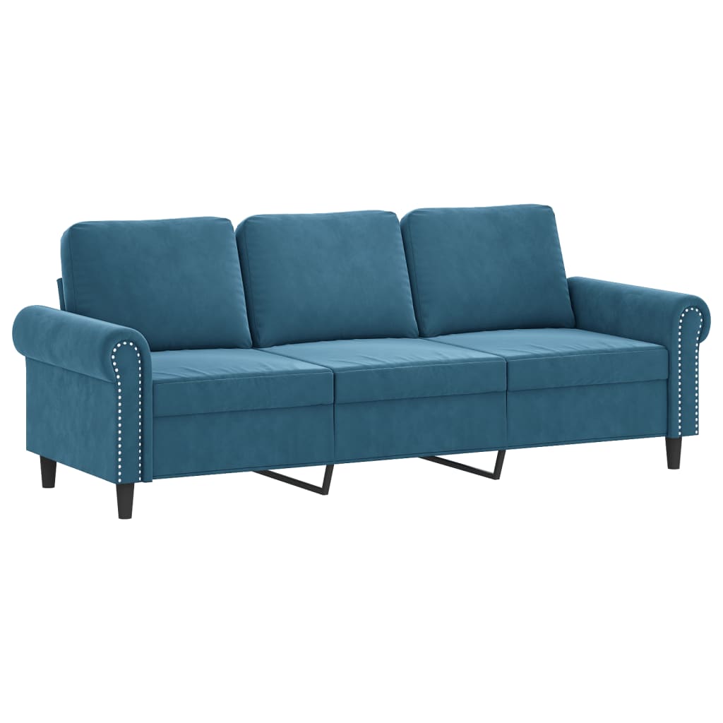 2-dijelni set sofa s jastucima plavi baršunasti