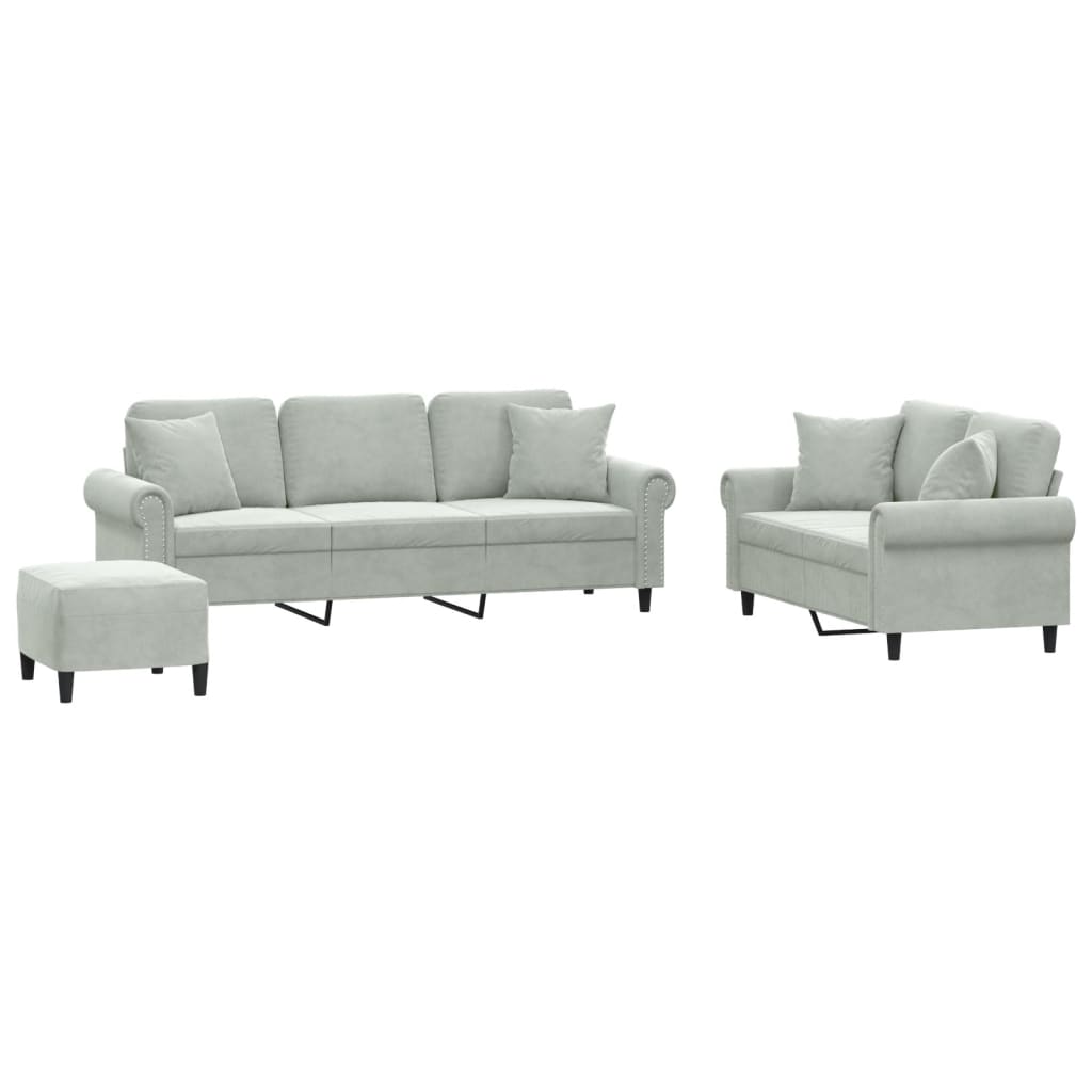 3-dijelni set sofa s jastucima svjetlosivi baršunasti