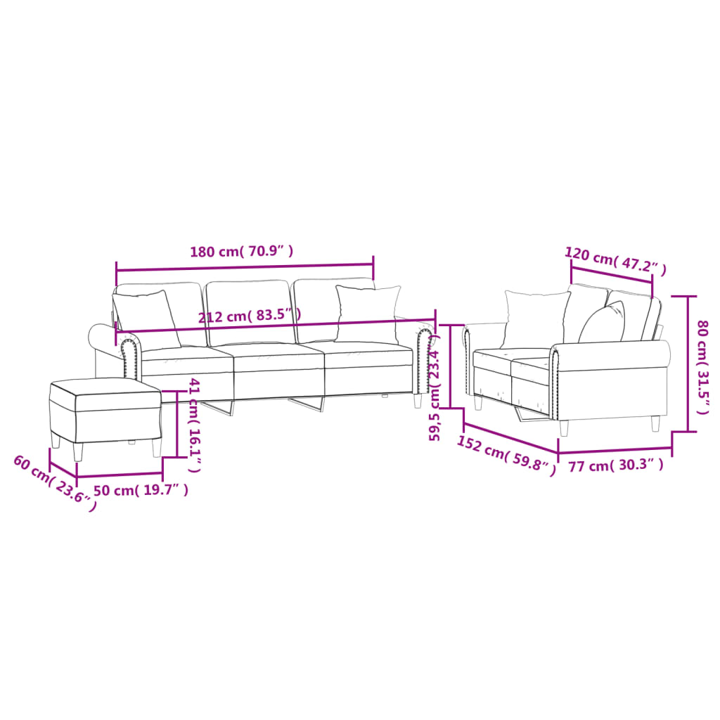 3-dijelni set sofa s jastucima svjetlosivi baršunasti