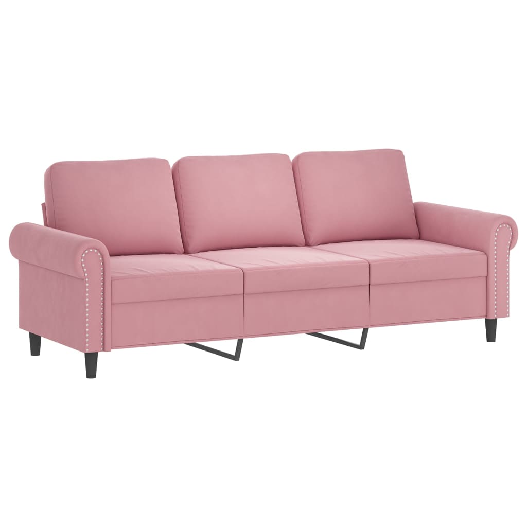3-dijelni set sofa s jastucima ružičasti baršunasti