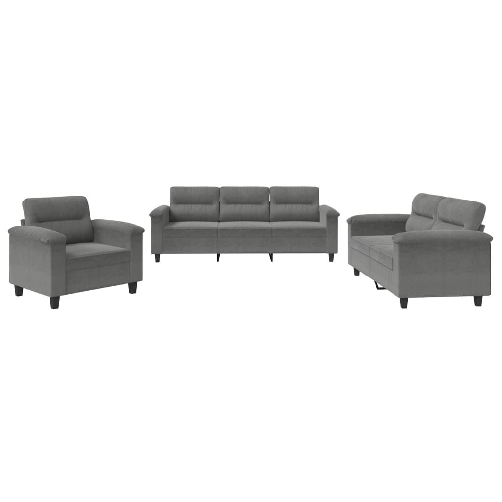 3-dijelni set sofa s jastucima tamnosivi od mikrovlakana