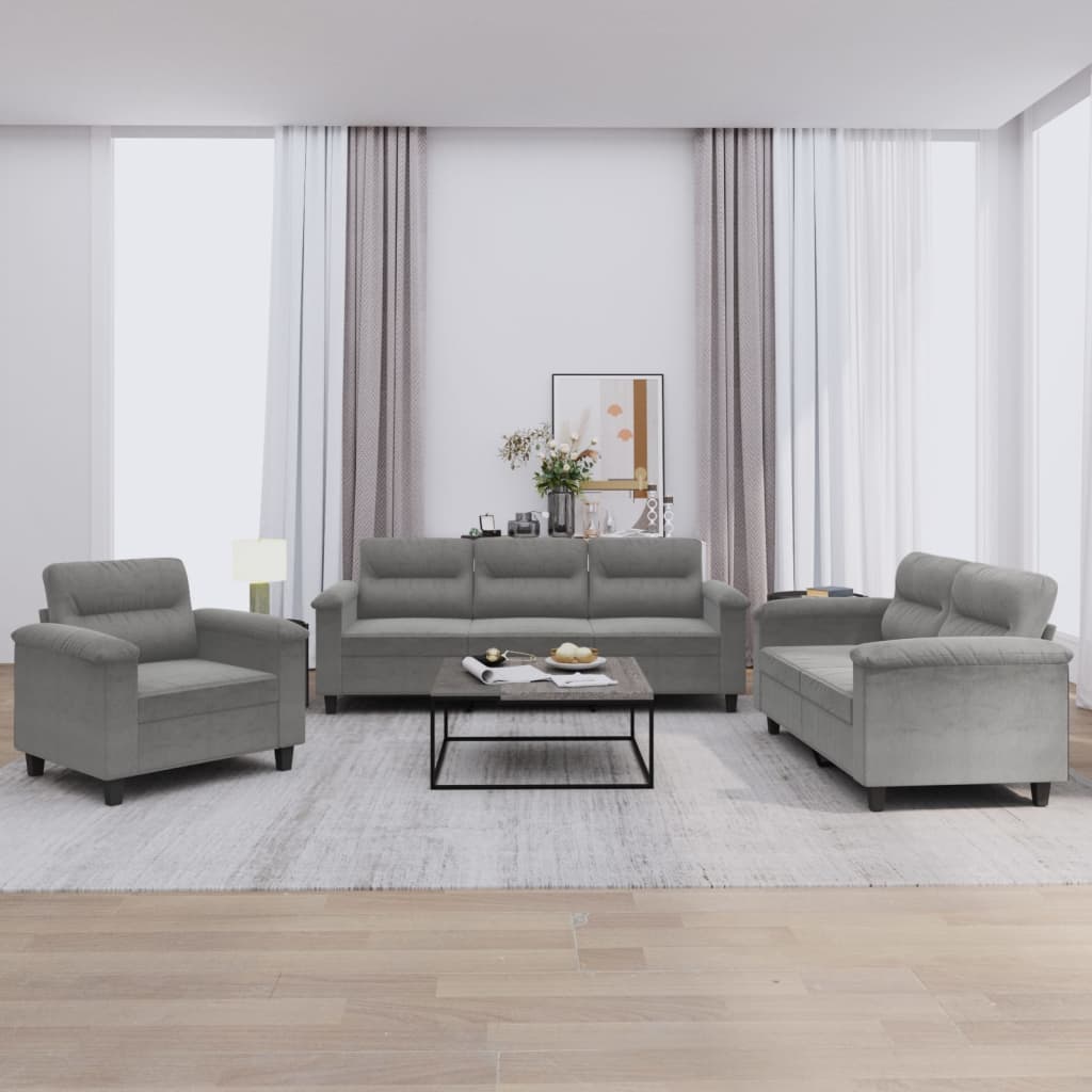 3-dijelni set sofa s jastucima tamnosivi od mikrovlakana