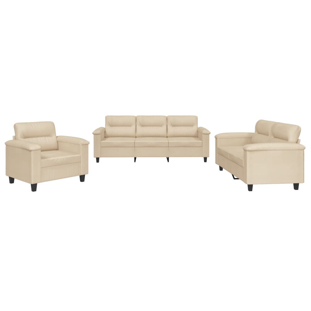 3-dijelni set sofa s jastucima krem od mikrovlakana