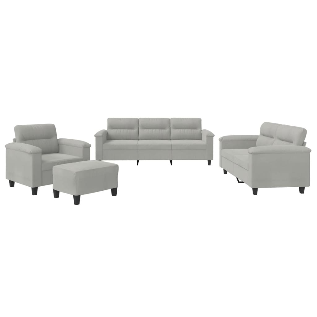 4-dijelni set sofa s jastucima svjetlosivi od mikrovlakana