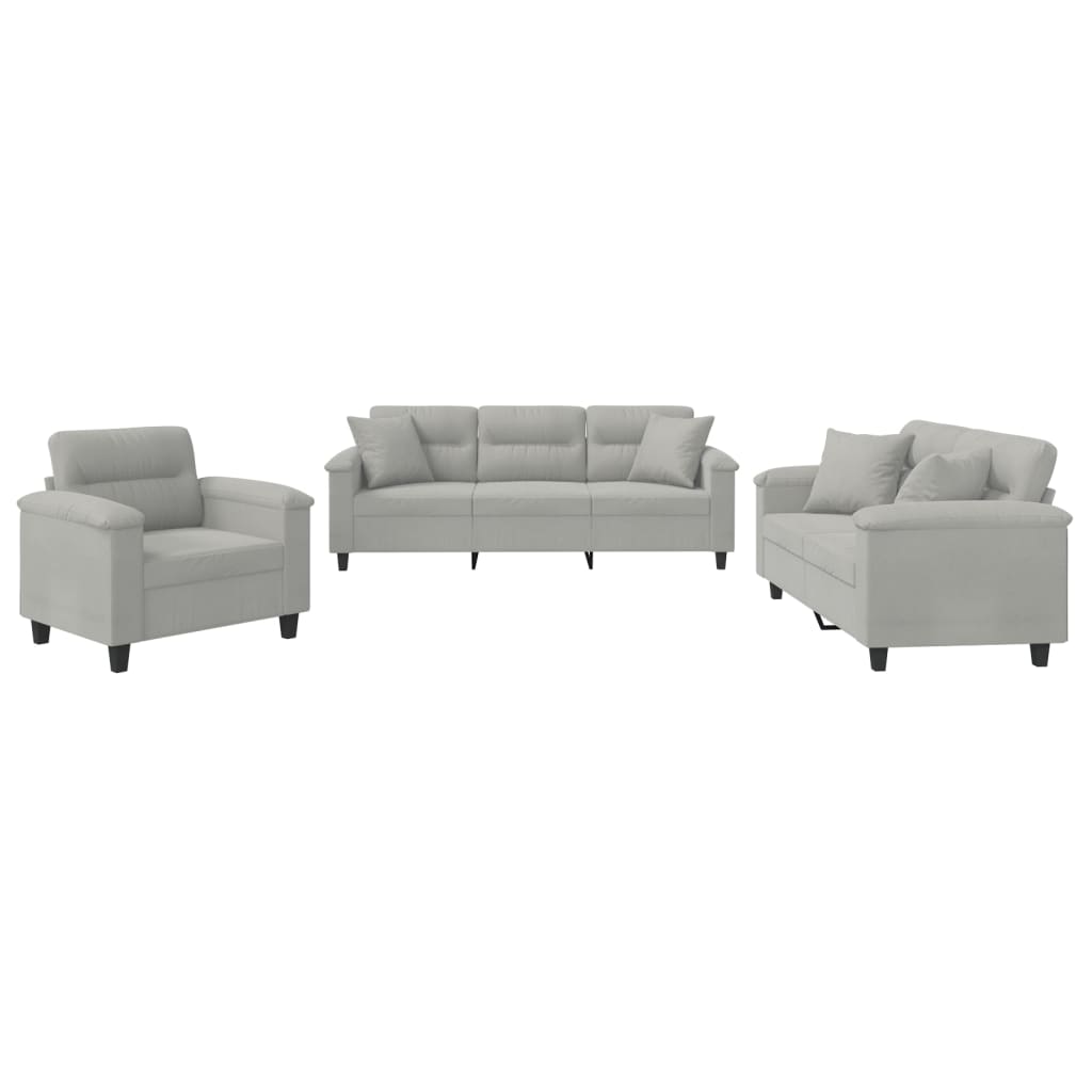 3-dijelni set sofa s jastucima svjetlosivi od mikrovlakana