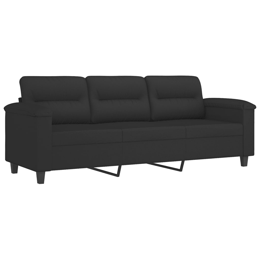 3-dijelni set sofa s jastucima crni od mikrovlakana