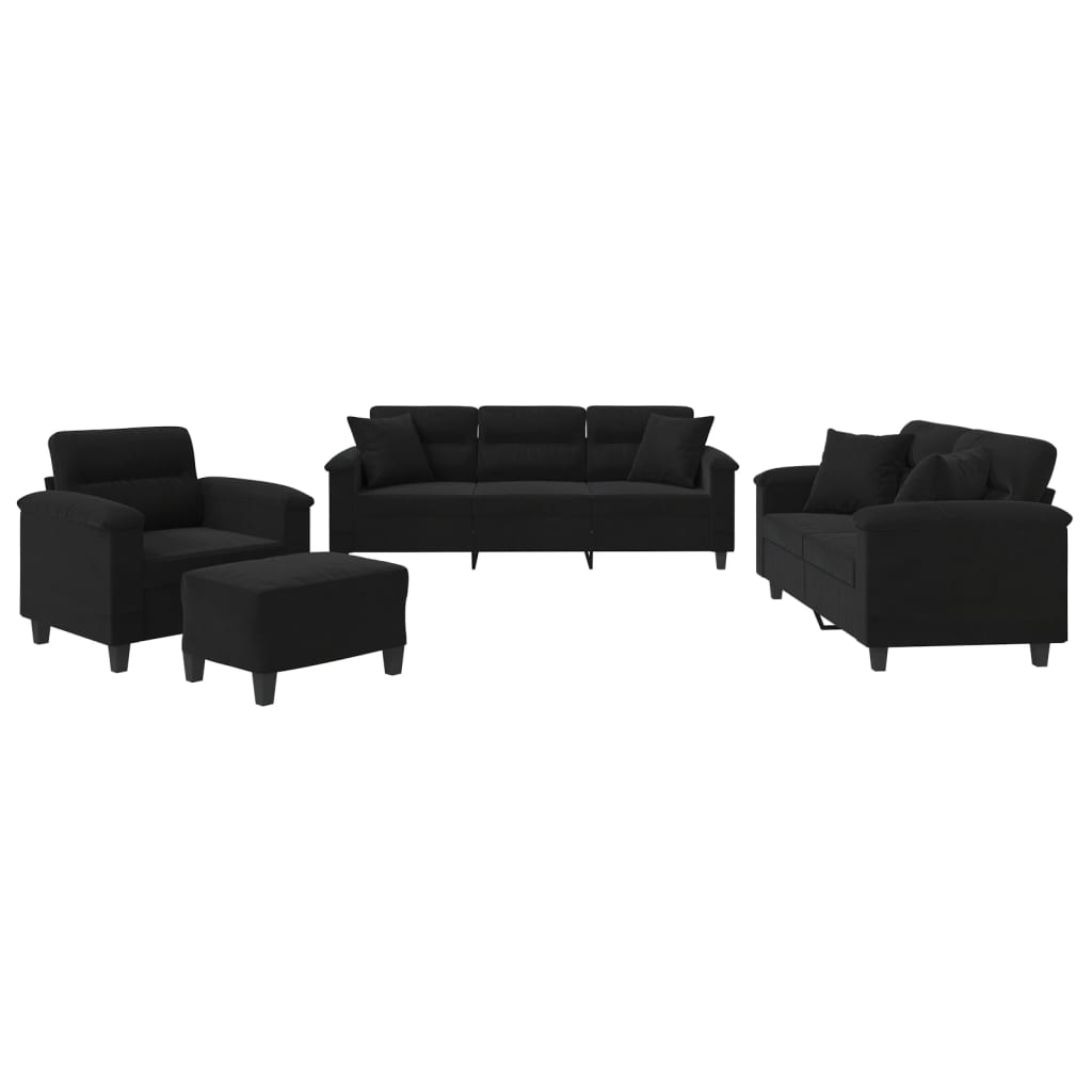 4-dijelni set sofa s jastucima crni od mikrovlakana