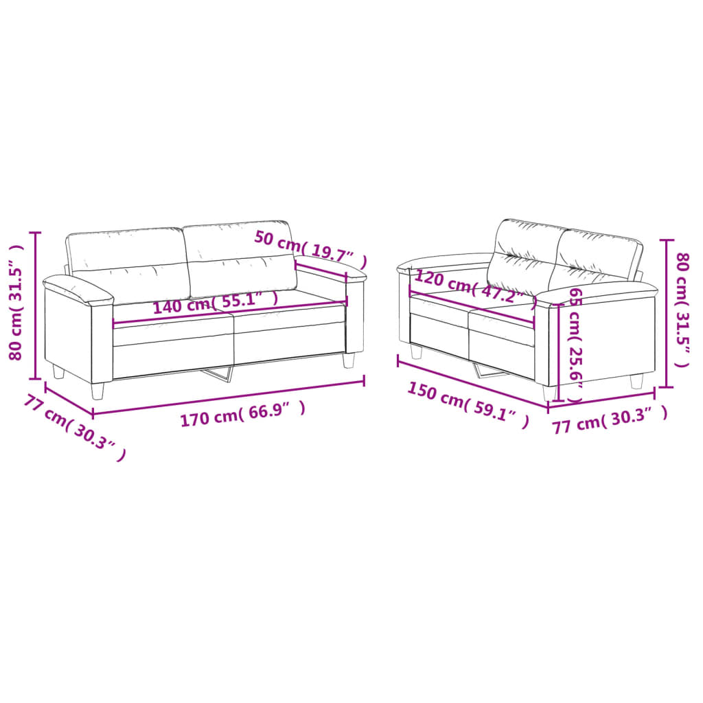 2-dijelni set sofa s jastucima smeđesivi od mikrovlakana