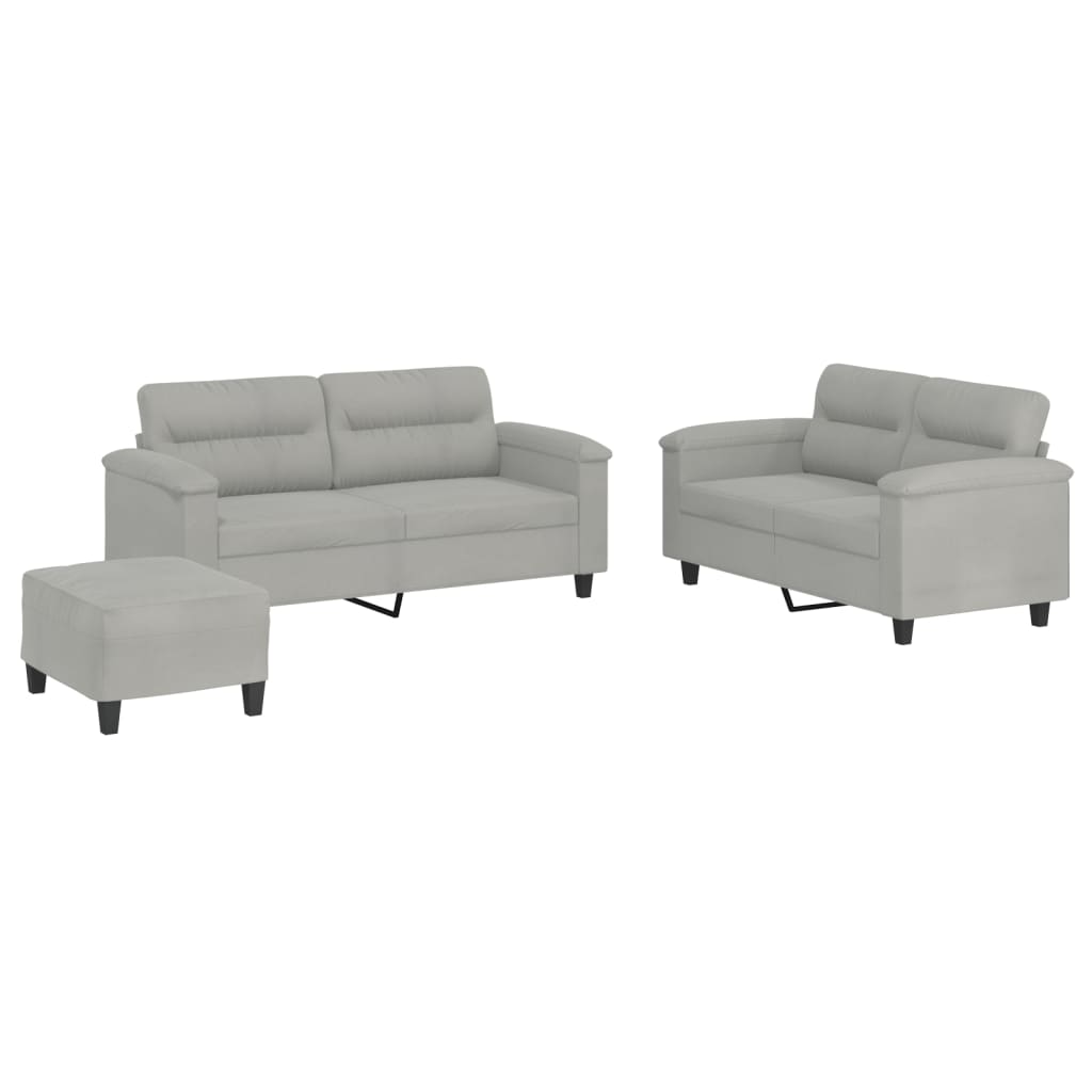 3-dijelni set sofa s jastucima svjetlosivi od mikrovlakana