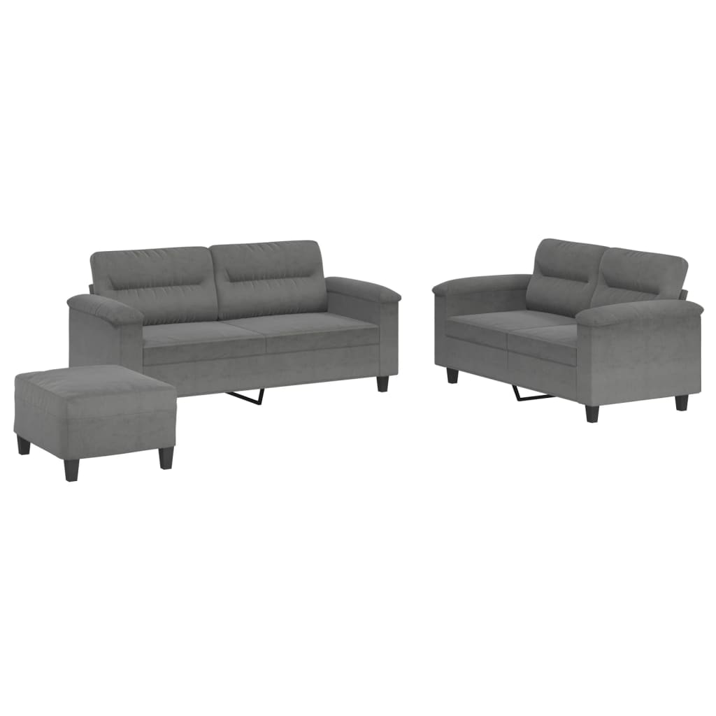 3-dijelni set sofa s jastucima tamnosivi od mikrovlakana