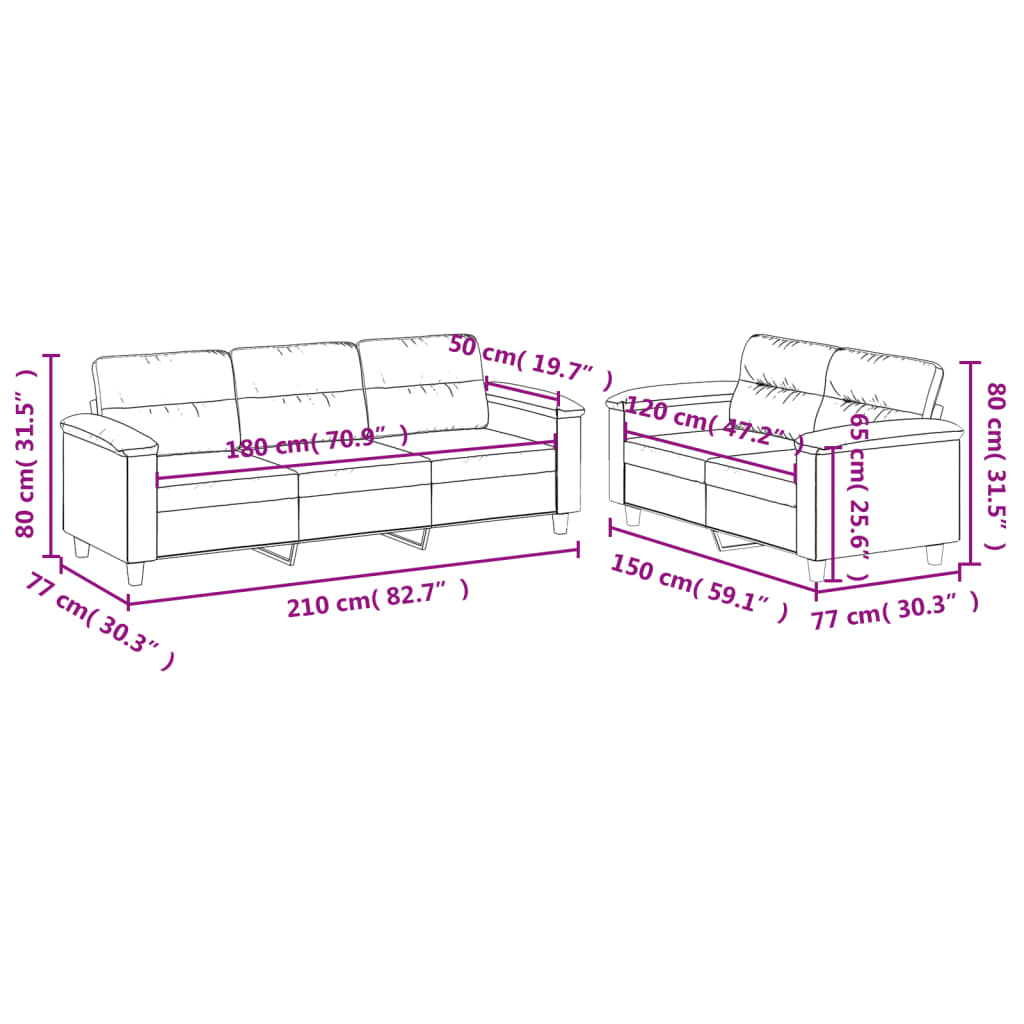 2-dijelni set sofa s jastucima tamnosivi od mikrovlakana