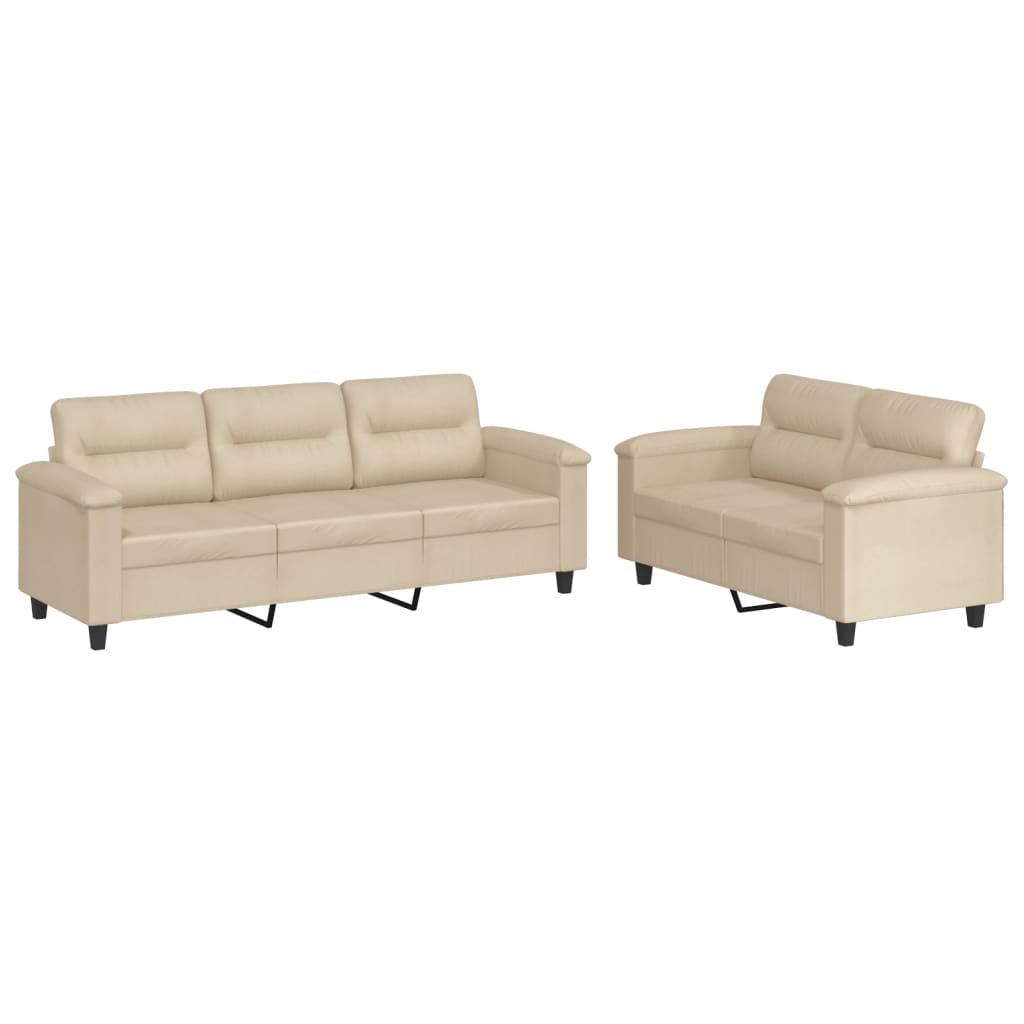 2-dijelni set sofa s jastucima krem od mikrovlakana