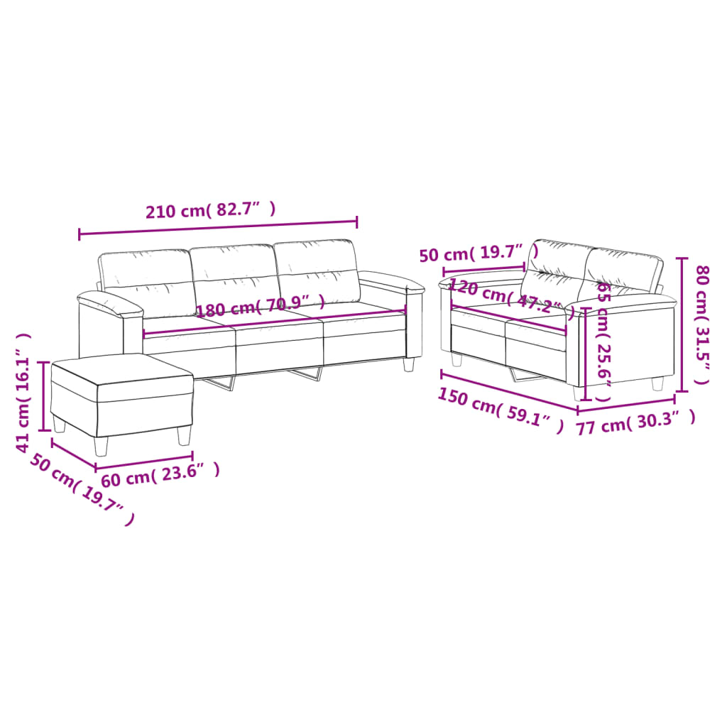 3-dijelni set sofa s jastucima smeđesivi od mikrovlakana