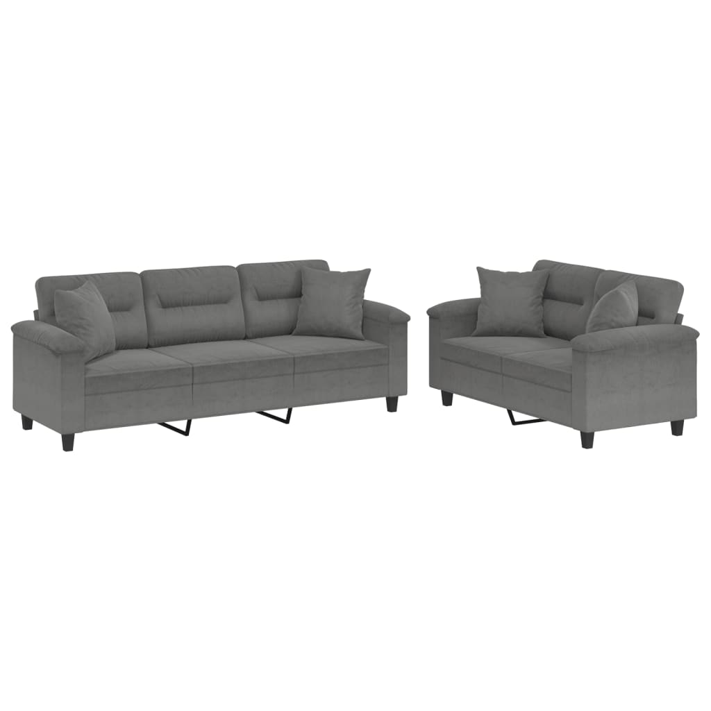 2-dijelni set sofa s jastucima tamnosivi od mikrovlakana