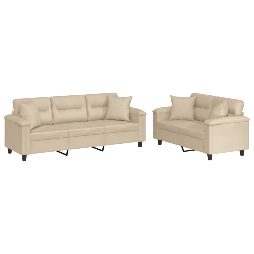 2-dijelni set sofa s jastucima krem od mikrovlakana