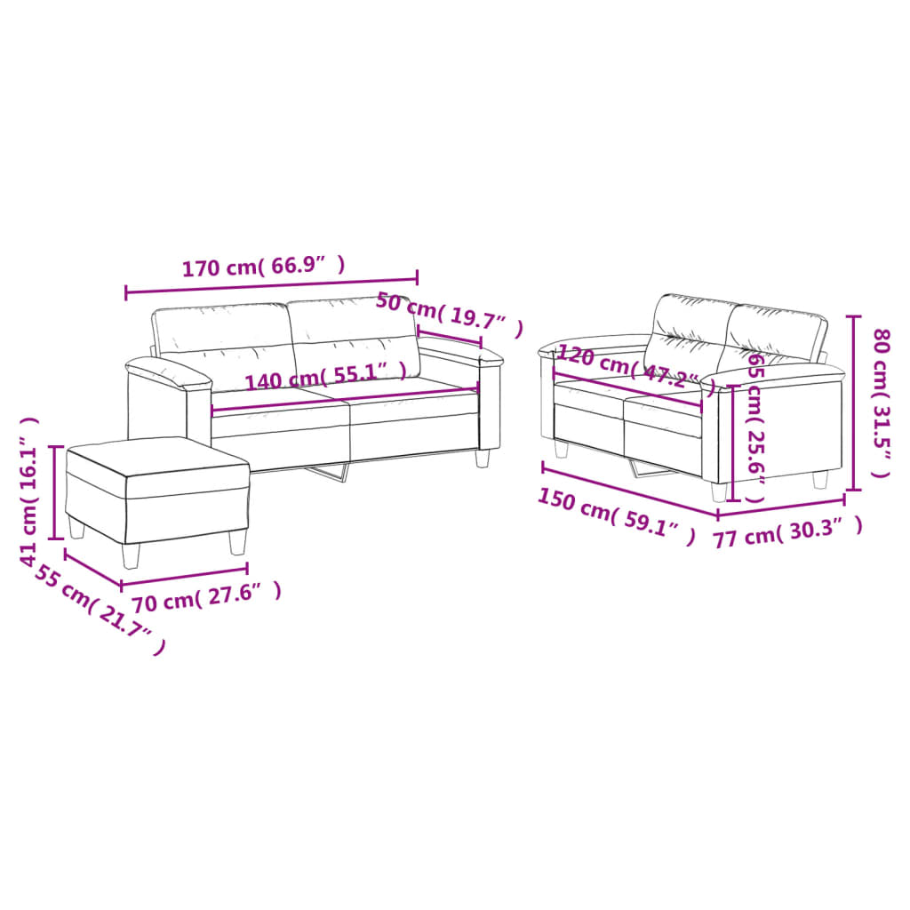 3-dijelni set sofa s jastucima crni od umjetne kože