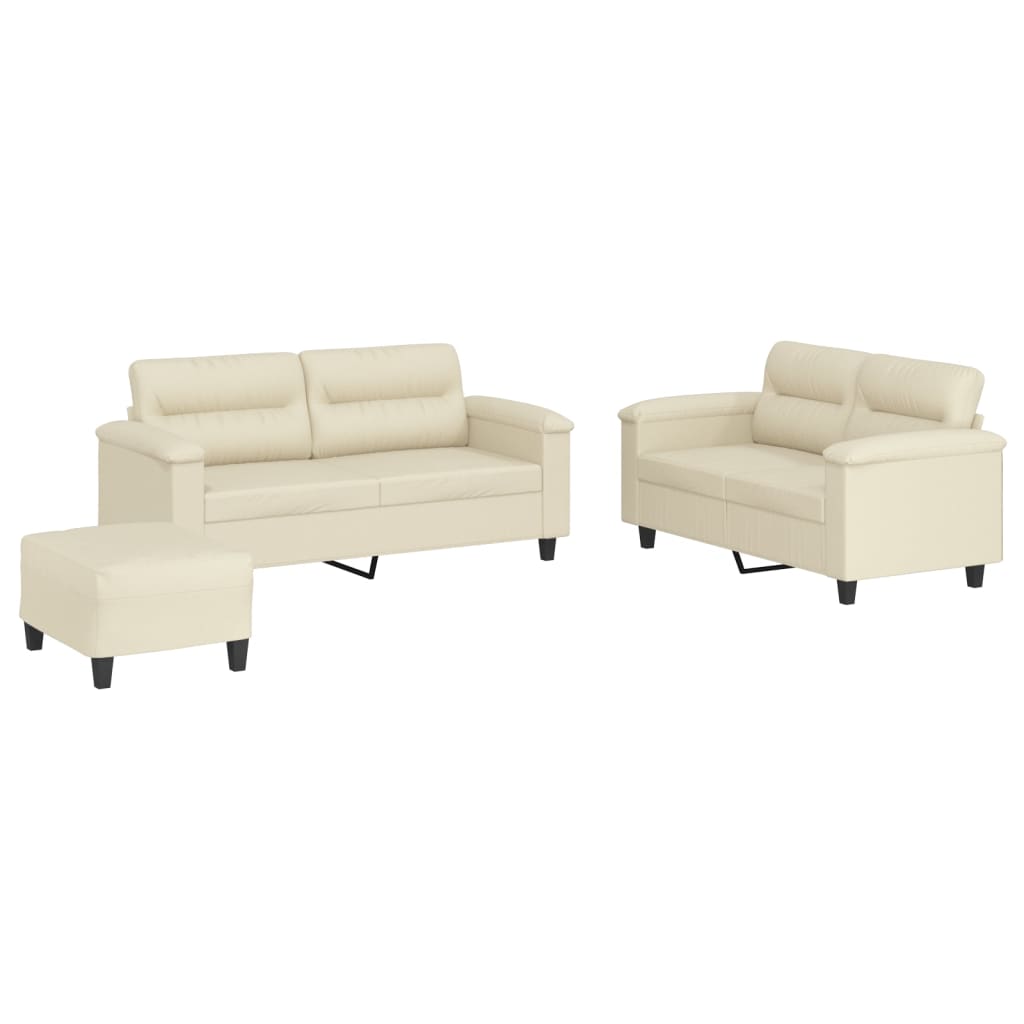 3-dijelni set sofa s jastucima krem od umjetne kože