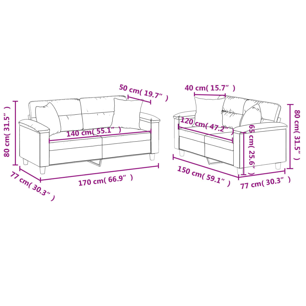 2-dijelni set sofa s jastucima krem od umjetne kože