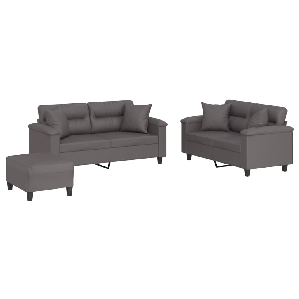 3-dijelni set sofa s jastucima sivi od umjetne kože