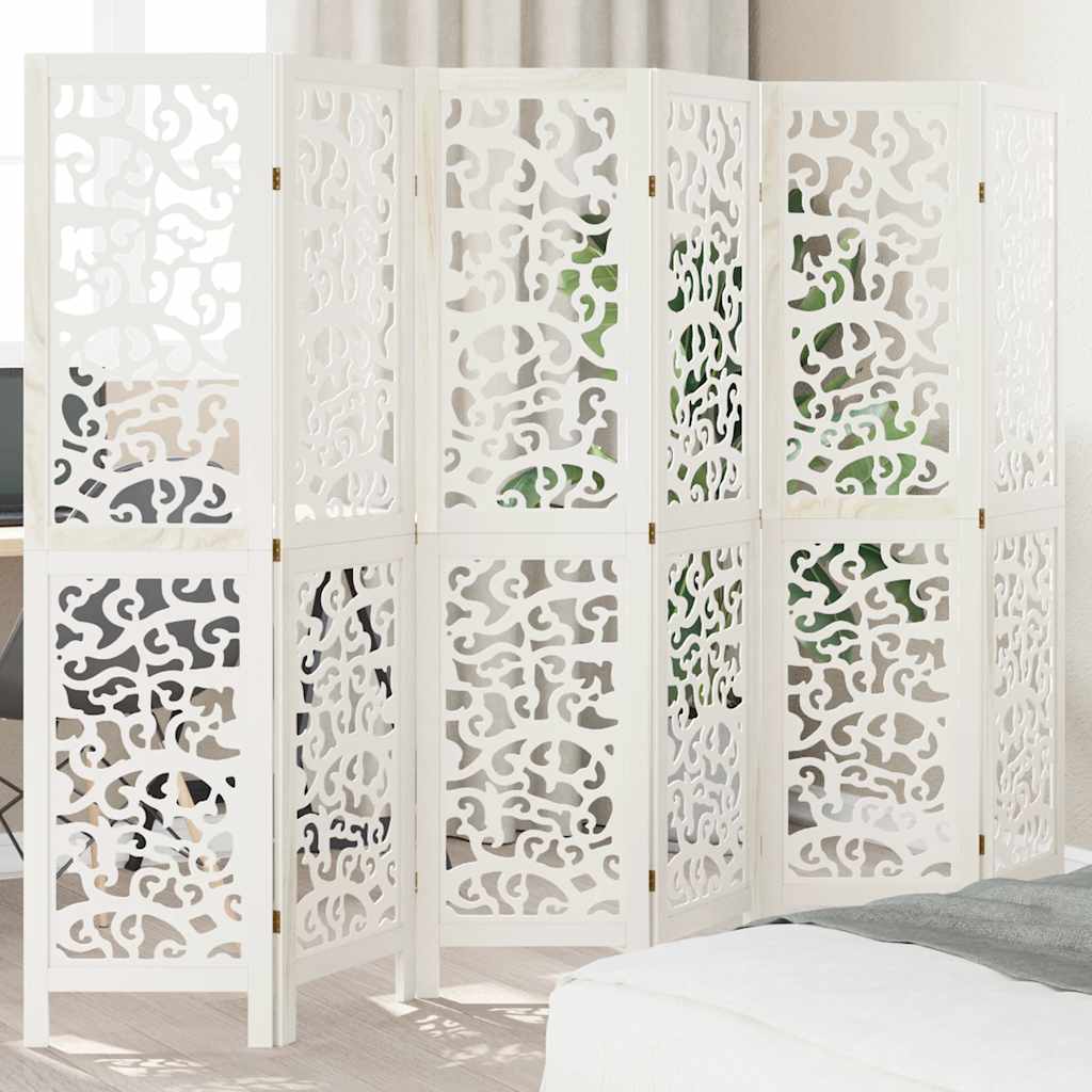 Sobna pregrada s 6 panela bijela od masivnog drva paulovnije